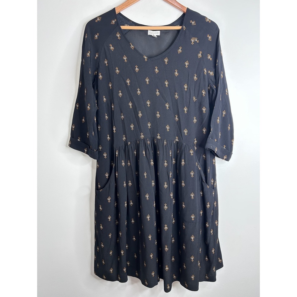 Garnet Hill‎ Black Floral Shift Dress Sz 8 Flowy Pockets Boho Quiet Luxury Flowy